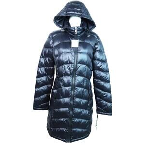 NWT Calvin Klein Black Quilted Jacket Coat Removable Hood Womens Down Medium